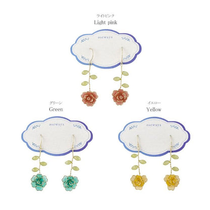 ピアス 薔薇 ローズ リーフ ワイヤーフラワー メタル フックピアス