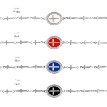 ブレスレット ステンレス 十字架  クロス オーバル カラー チェーンブレスレット
