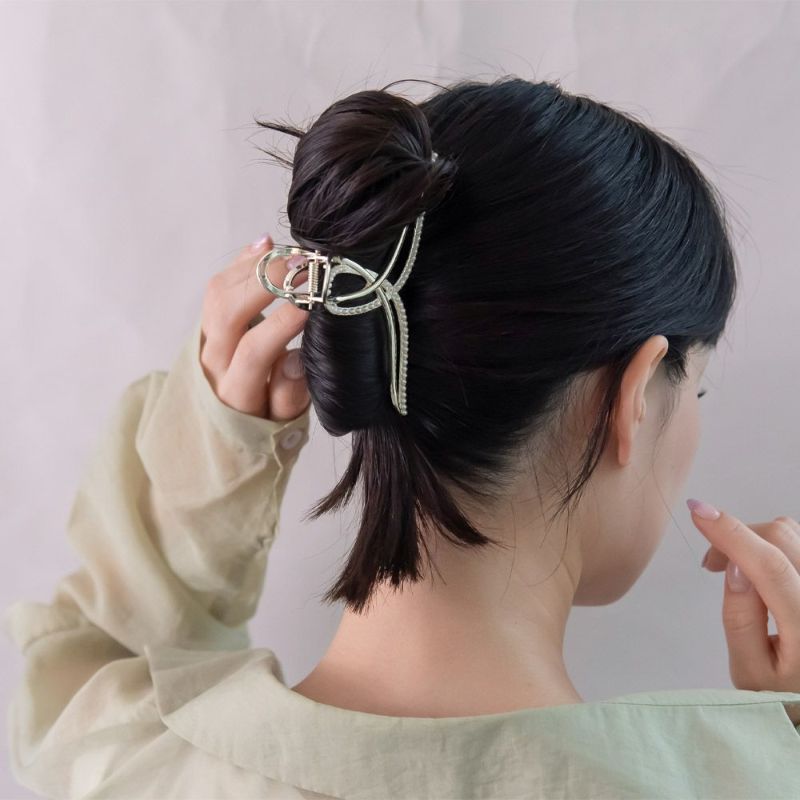 ヘアクリップ ニッケルフリー メタル ミニ パール ダブル ライン ロール バンスクリップ