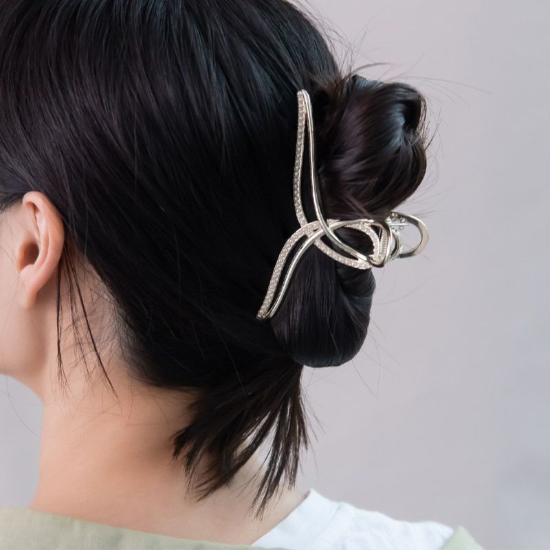 ヘアクリップ ニッケルフリー メタル ミニ パール ダブル ライン ロール バンスクリップ