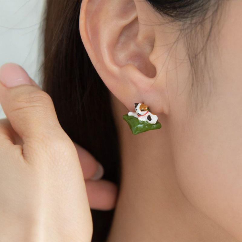 ピアス お座り猫 手毬 リボン 3個セット チタンポスト フックピアス スタッドピアス