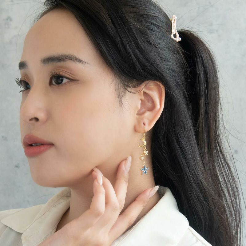 ピアス メタル スター クレセントムーン ラメ フックピアス