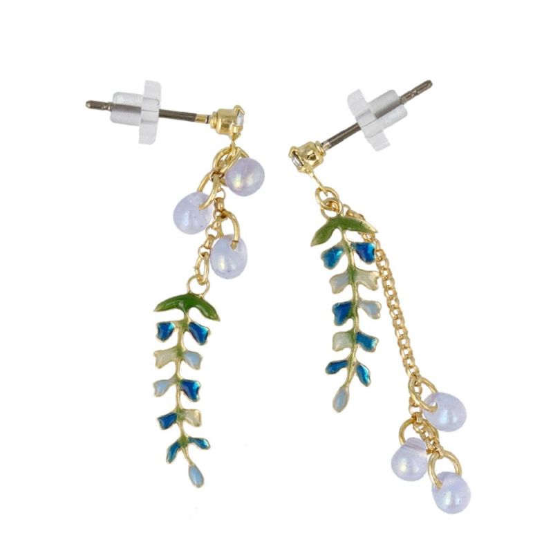 ピアス 藤の花 ドロップビーズ ストーン アシンメトリー チタン