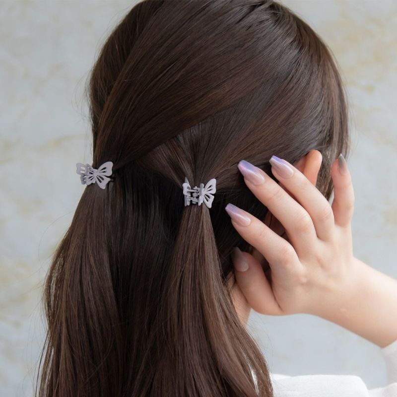 ヘアクリップ mini clip マットカラー 透かし 蝶 バタフライ 2個セット ミニバンスクリップ