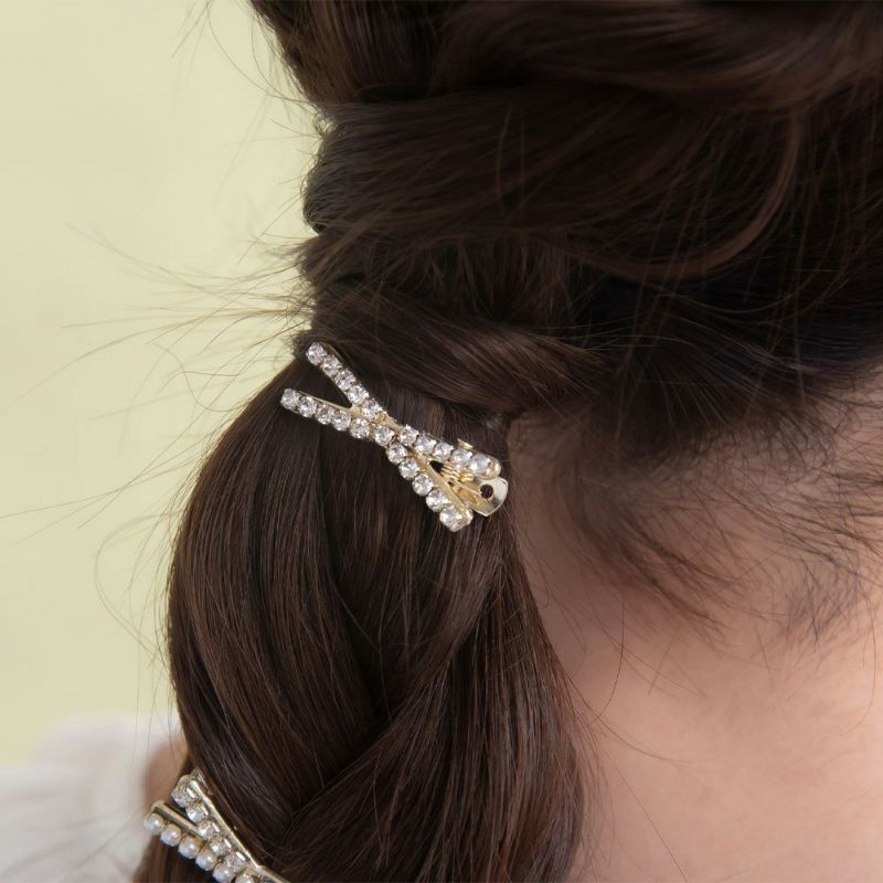 ヘアミニクリップ　5点　オーダー ヘアクリップ Candy Clip クロス ライン ミニ パール ストーン メタル