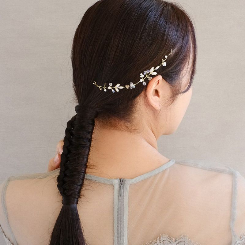 Classy ヘッドドレス メタル パール クリア ビーズ ワイヤー ヘアピン