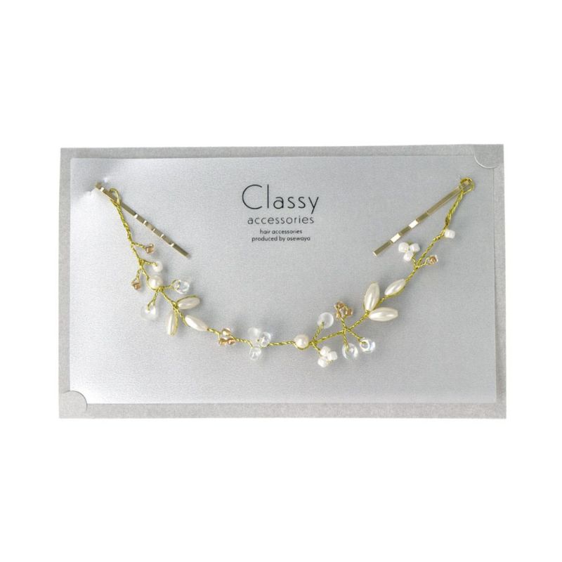 Classy ヘッドドレス メタル パール クリア ビーズ ワイヤー ヘアピン