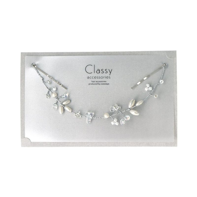 Classy ヘッドドレス メタル パール クリア ビーズ ワイヤー ヘアピン