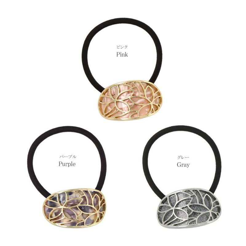 ヘアゴム tsukekae pony メタル 透かし 花 フラワー フレーム マーブル