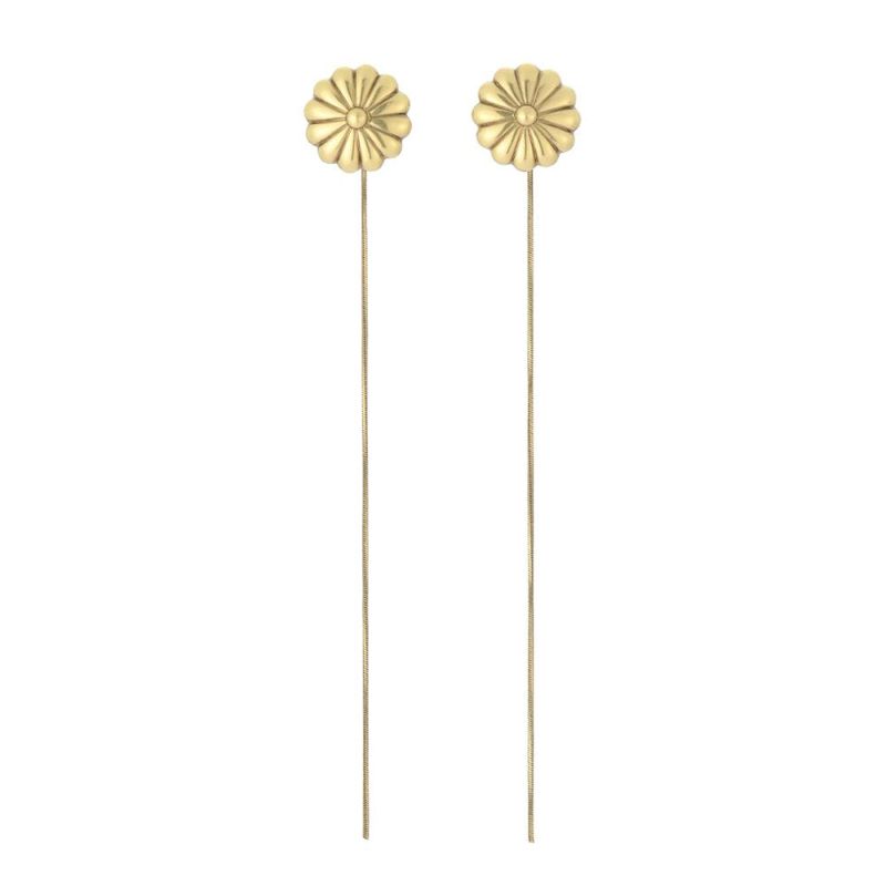 【LIMITED NUMBER】70's USAparts ピアス ニッケルフリー メタル フラワー コンチョ ロング チェーン バックキャッチ チタンポスト スタッドピアス