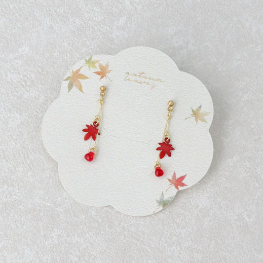 ピアス 和風 紅葉 もみじ ストーン メタル ワイヤー チタンポスト スタッドピアス