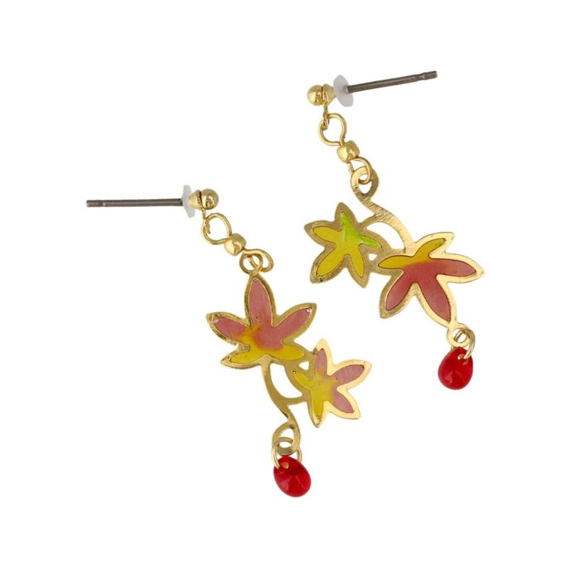 ピアス 和風 紅葉 もみじ グラデーション アシンメトリー メタル チタンポスト ドロップピアス