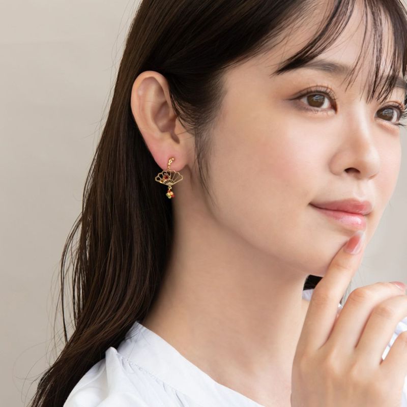 █ちょい★ピアス11点 ピアス 和風 紅葉 もみじ 扇子 ビーズ メタル チタンポスト