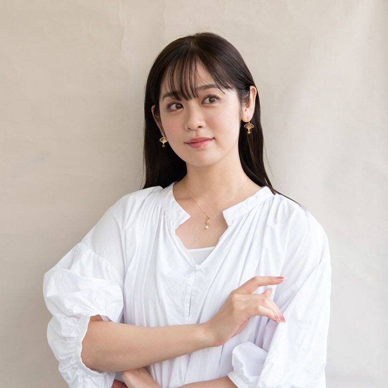 ピアス 和風 紅葉 もみじ 扇子 ビーズ メタル チタンポスト