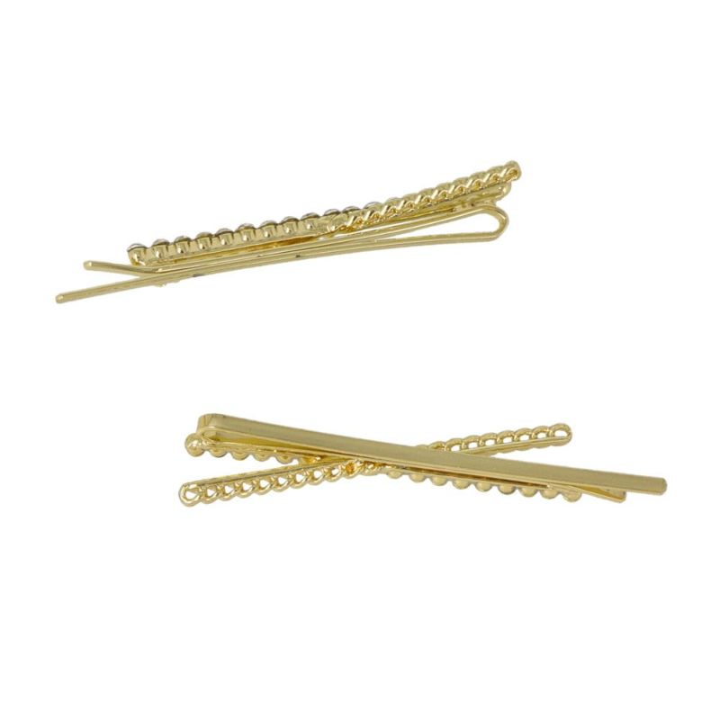 2点セット❣️美品 ヘアピン　箱付き ヘアピン メタル チェーン ストーン クロス ライン 2本セット アメピン