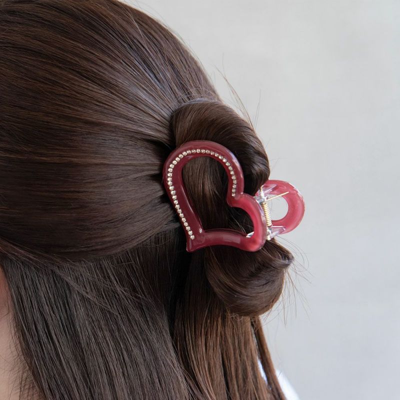 ヘアクリップ ハート ハーフ ライン ストーン カラー クリア