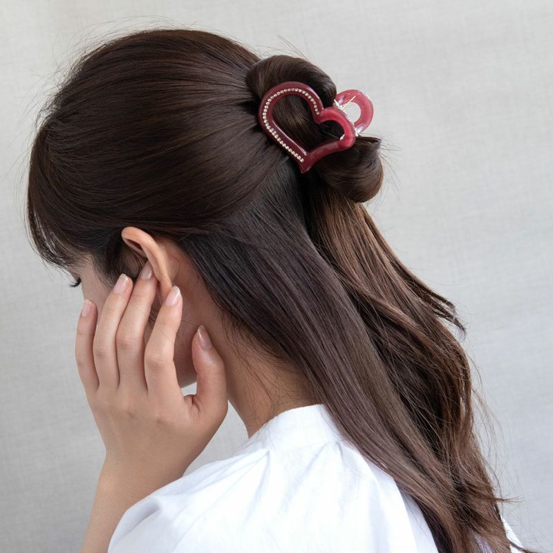 【新発売】 ハート ヘアクリップ ハーフ クリア カラー ストーン ライン アイドル