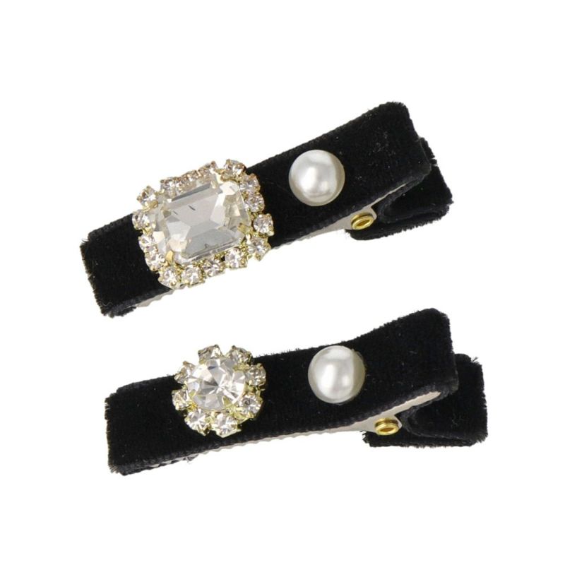 accessories mau coratali ヘアクリップ 2点セット ヘアクリップ Candy Clip ベロア パール ストーン レクタングル