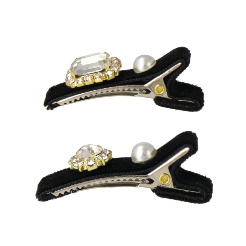 ヘアクリップ Candy Clip ベロア パール ストーン レクタングル 2個