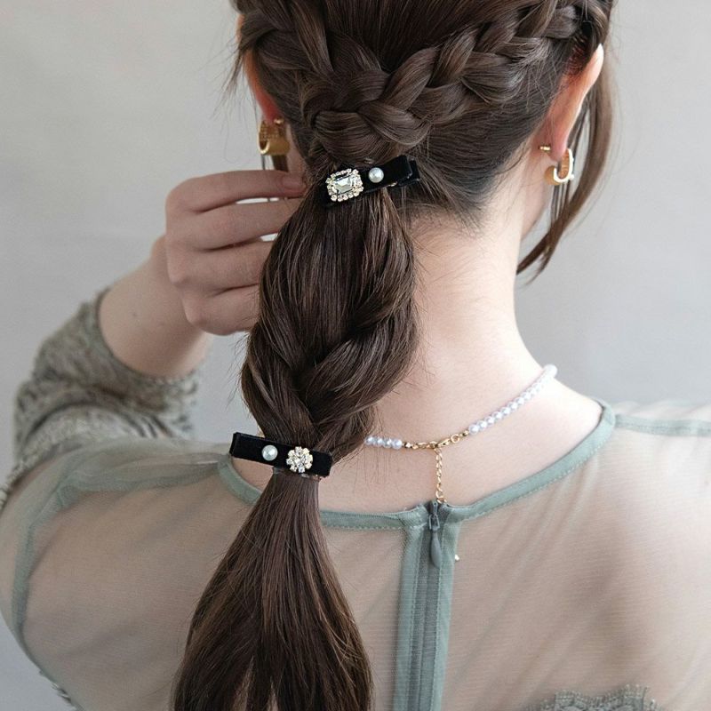 ヘアクリップ Candy Clip ベロア パール ストーン レクタングル 2個