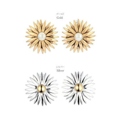 【LIMITED NUMBER】Vintage Like ピアス ニッケルフリー メタル フラワー ガーベラ コンビカラー チタンポスト スタッドピアス