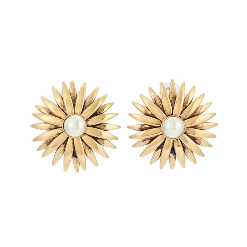 【LIMITED NUMBER】Vintage Like ピアス ニッケルフリー メタル フラワー ガーベラ コンビカラー チタンポスト スタッドピアス