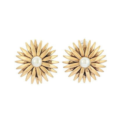 【LIMITED NUMBER】Vintage Like ピアス ニッケルフリー メタル フラワー ガーベラ コンビカラー チタンポスト スタッドピアス