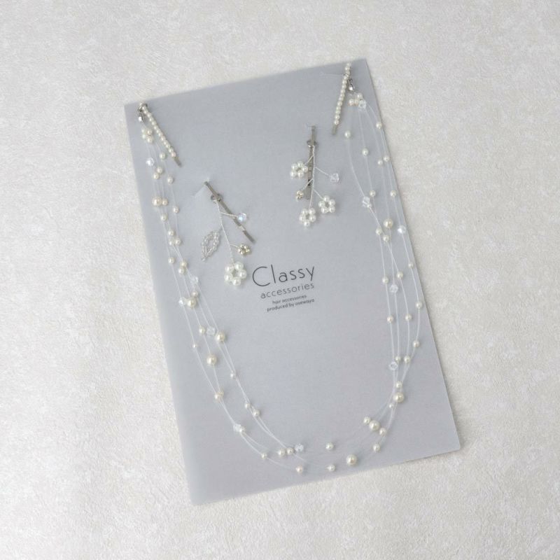 Classy ヘッドドレス ヘアピン テグス パール クリアビーズ メタル ワイヤー フラワー アメピン