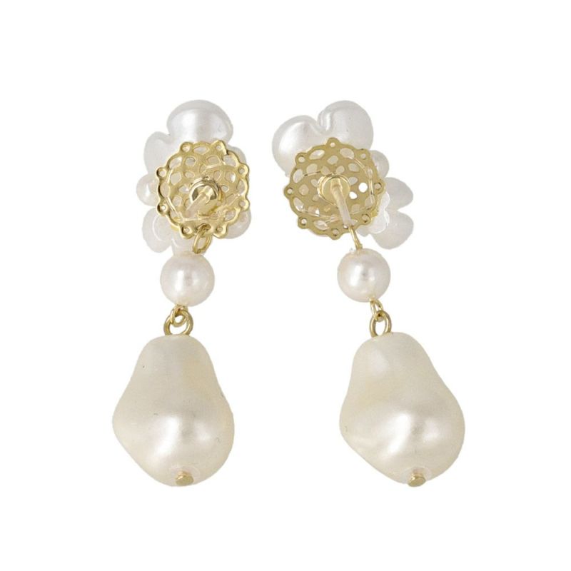 Anne パヴェ クリスタル ダブルフープ ドロップ ピアス 樹脂ピアス ニッケルフリー メタル パール ダブル フラワー 花