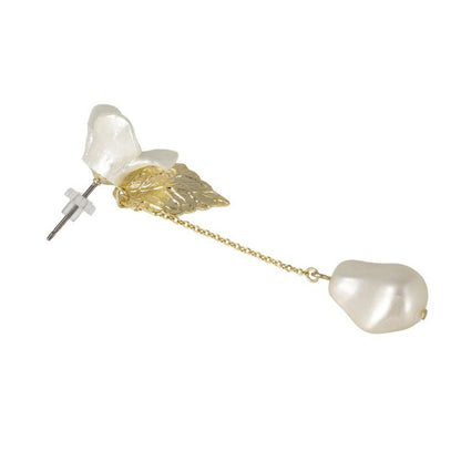 ピアス ニッケルフリー メタル パール フラワー 花 リーフ チェーン チタンポスト ドロップピアス