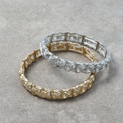 ブレスレット メタル 編み込み風 クロス ゴムブレスレット