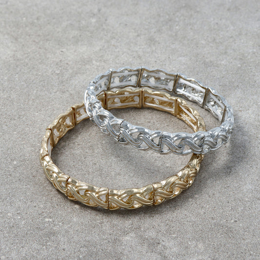 ブレスレット メタル 編み込み風 クロス ゴムブレスレット