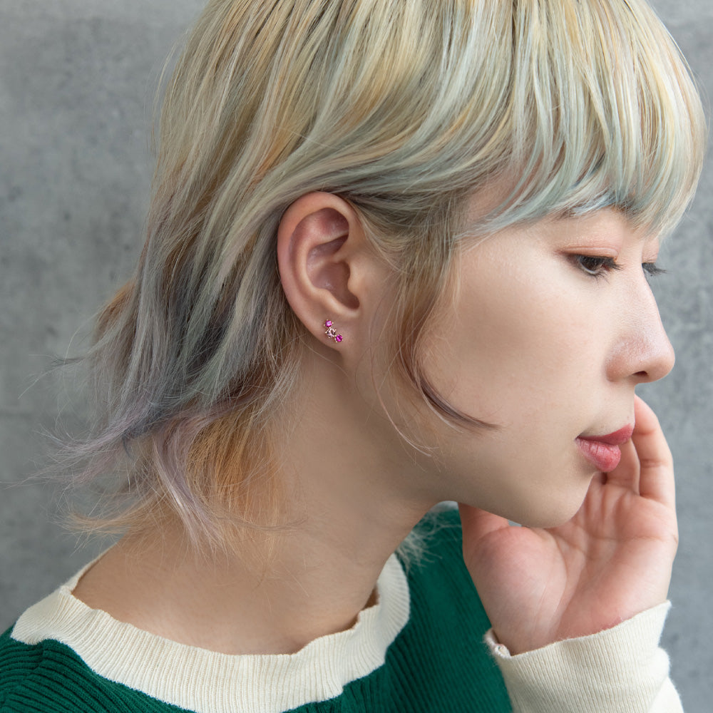 ボディピアス スリー ストーン ストレートバーベル ネジ式 サージカルステンレス 14G 【1個販売】