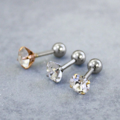 ボディピアス ステンレス 立爪 ガラス ストーン ストレートバーベル ネジ式 16G 【1個販売】