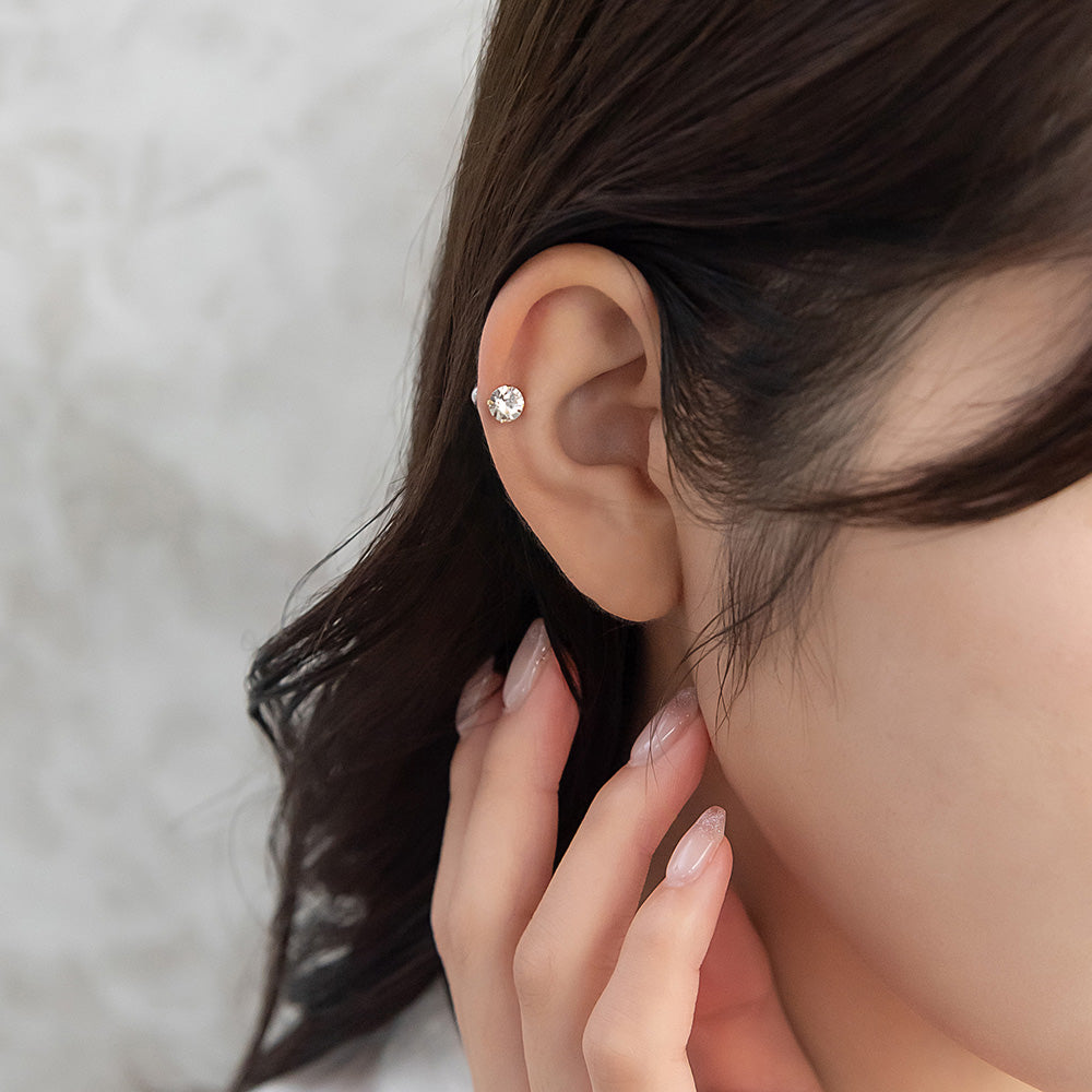 ボディピアス ステンレス 立爪 ガラス ストーン ストレートバーベル ネジ式 16G 【1個販売】