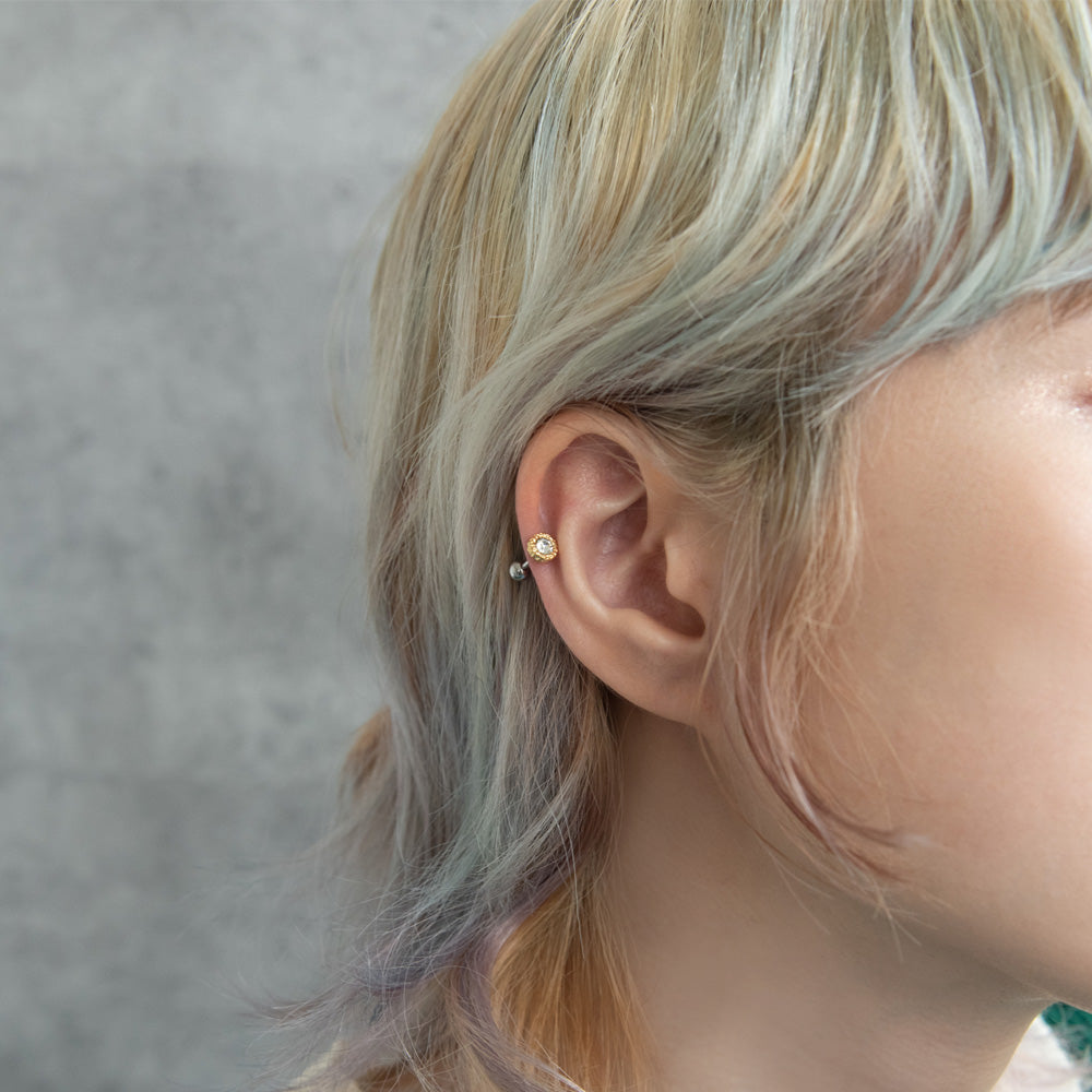 ボディピアス ステンレス フレーム ストーン ストレートバーベル ネジ式 16G 【1個販売】