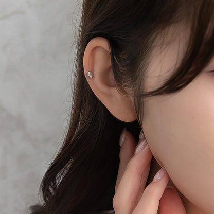 ボディピアス ムーン 三日月 キュービックジルコニア ストレートバーベル ネジ式 サージカルステンレス 18G 【1個販売】