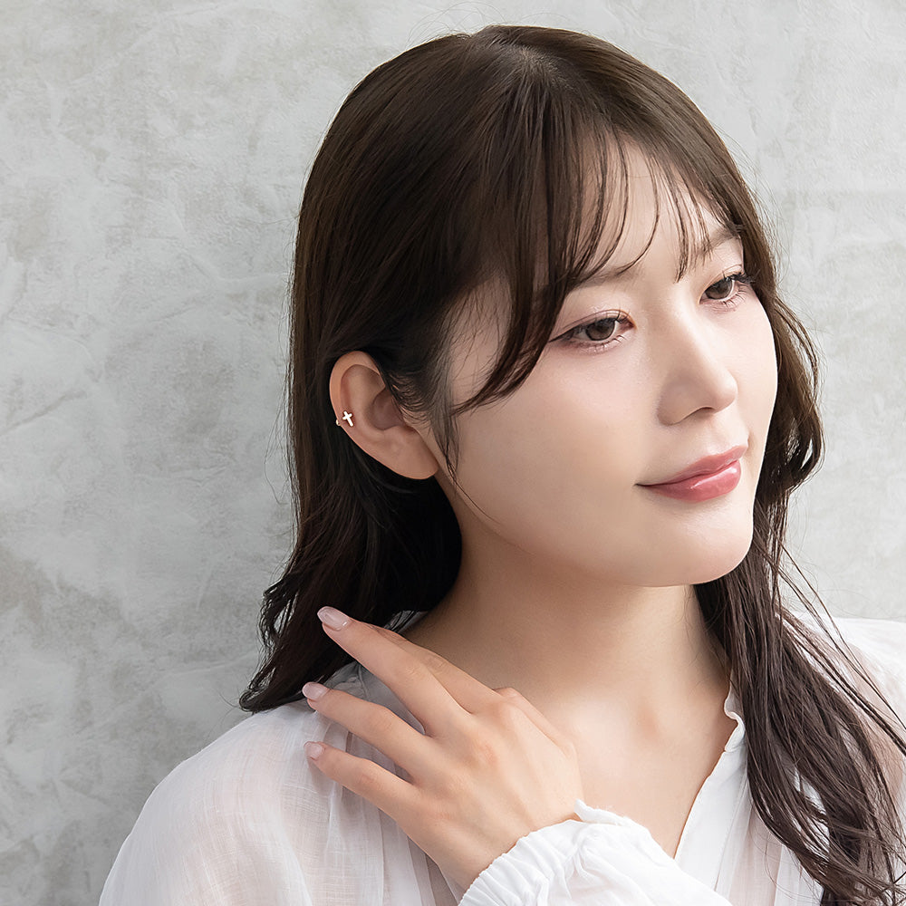 ボディピアス 十字架 クロス ストレートバーベル ネジ式 サージカルステンレス 18G 【1個販売】