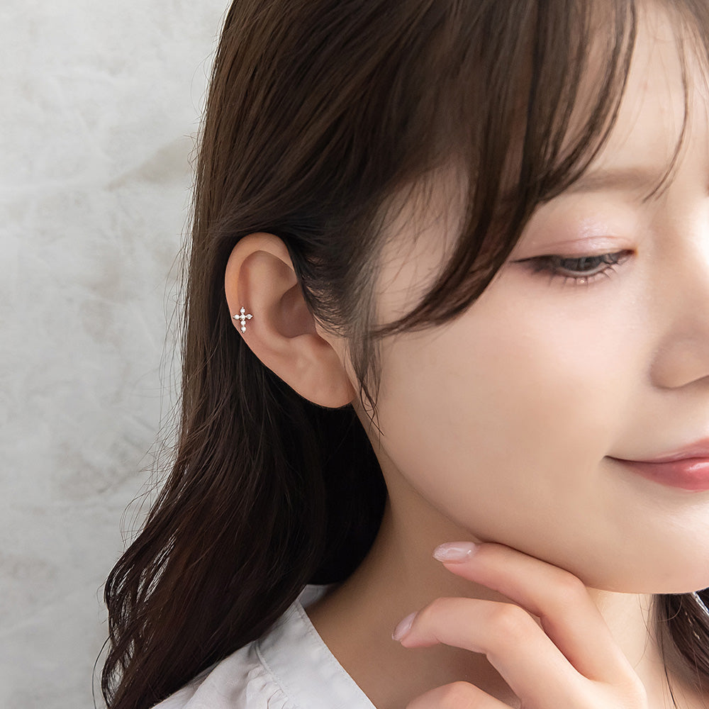 ボディピアス 十字架 クロス ストーン ストレートバーベル 両ネジ式