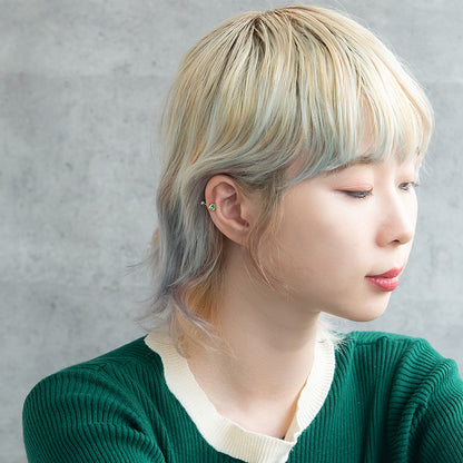 ボディピアス ガラス ストーン テクスチャー フレーム ストレートバーベル ネジ式 サージカルステンレス 18G 【1個販売】