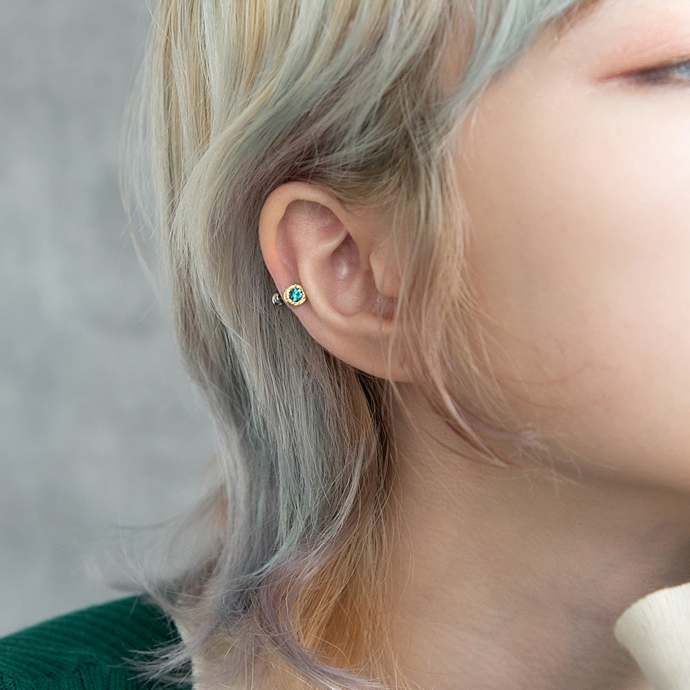 ボディピアス ガラス ストーン テクスチャー フレーム ストレートバーベル ネジ式 サージカルステンレス 18G 【1個販売】