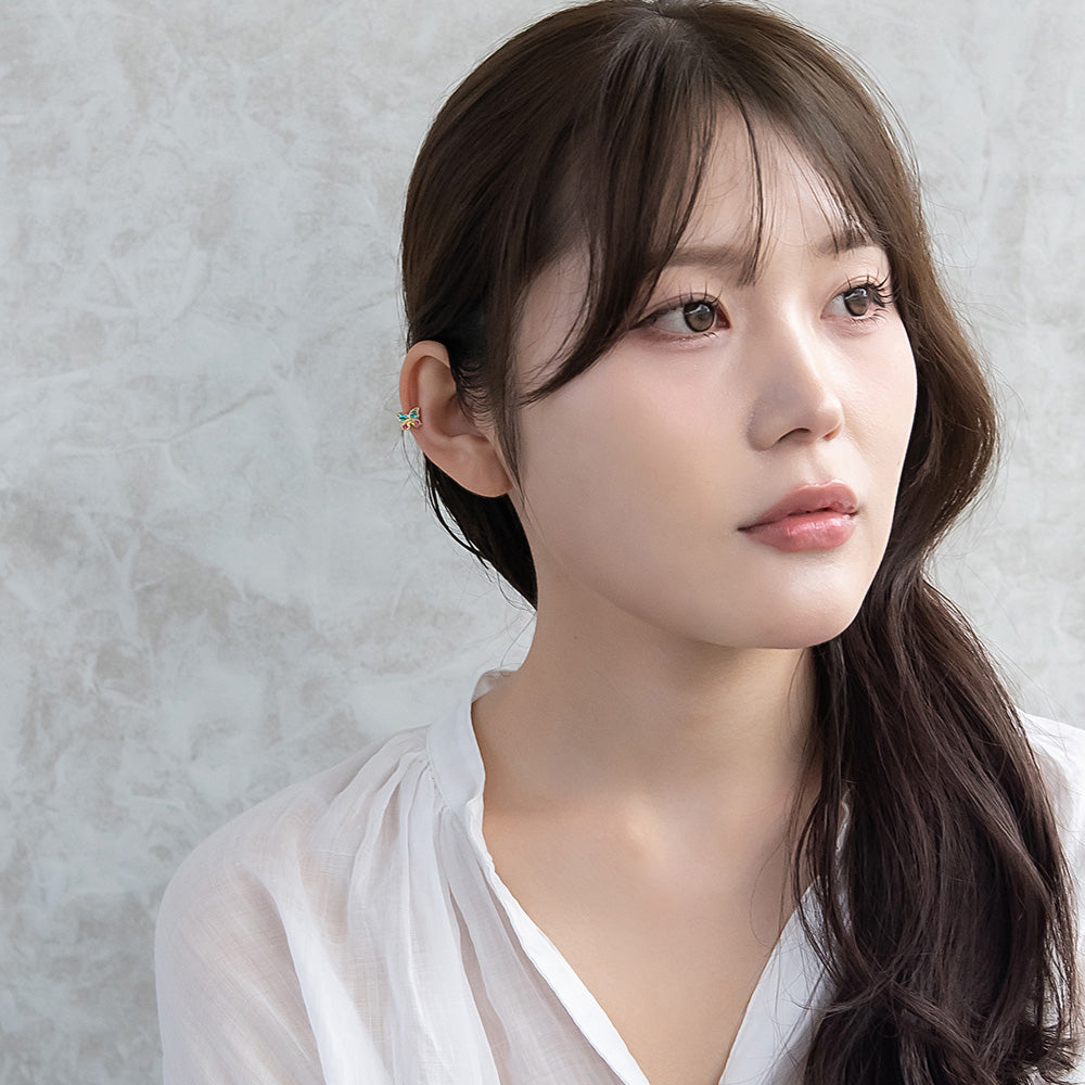 ボディピアス 蝶 バタフライ ストーン ストレートバーベル ネジ式 サージカルステンレス 18G 【1個販売】