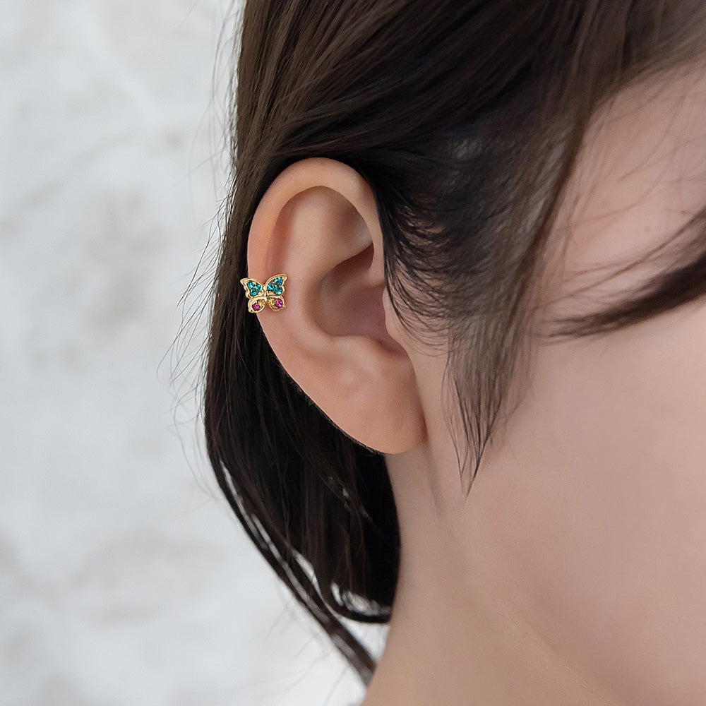 ボディピアス 蝶 バタフライ ストーン ストレートバーベル ネジ式 サージカルステンレス 18G 【1個販売】