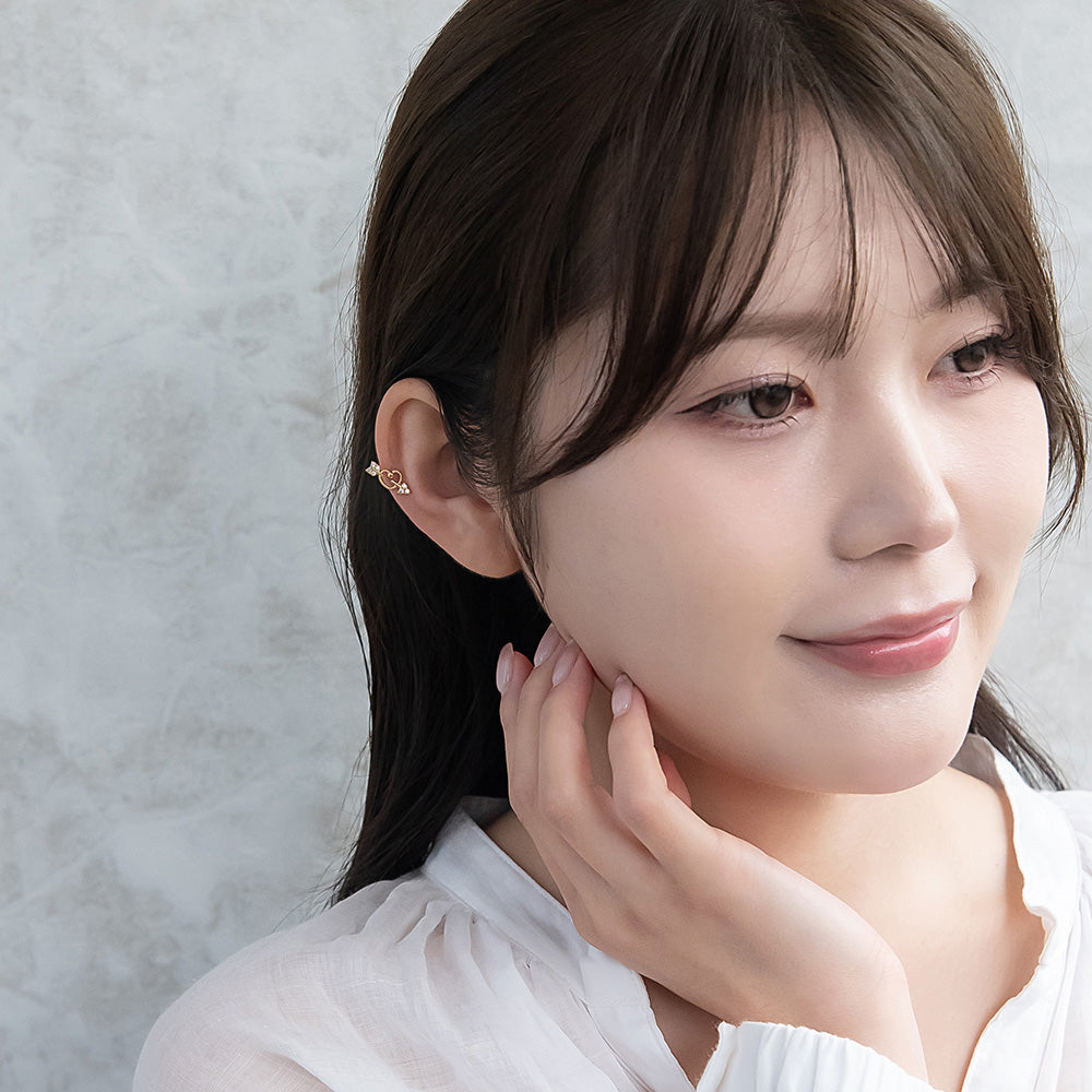 ボディピアス ハート アロー キュービックジルコニア ストレートバーベル ネジ式 サージカルステンレス 16G 【1個販売】