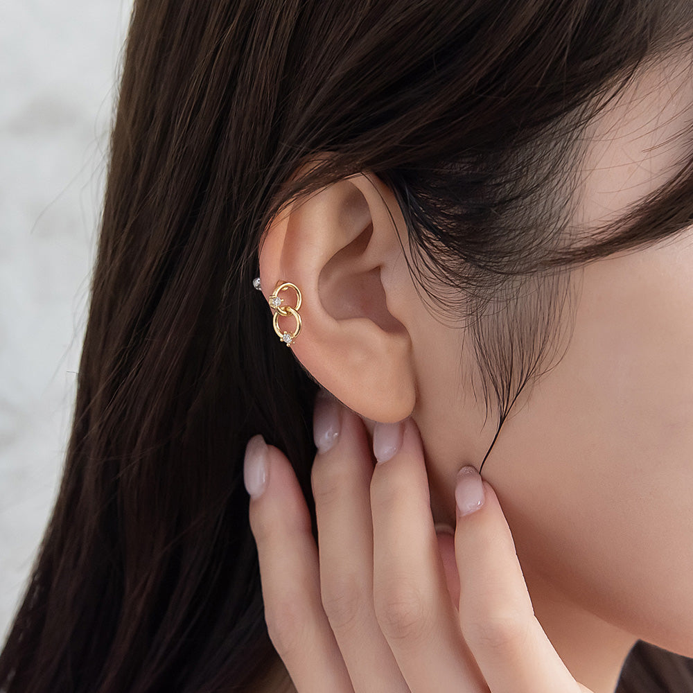 ボディピアス ダブル サークル キュービックジルコニア ストレートバーベル ネジ式 サージカルステンレス 16G 【1個販売】