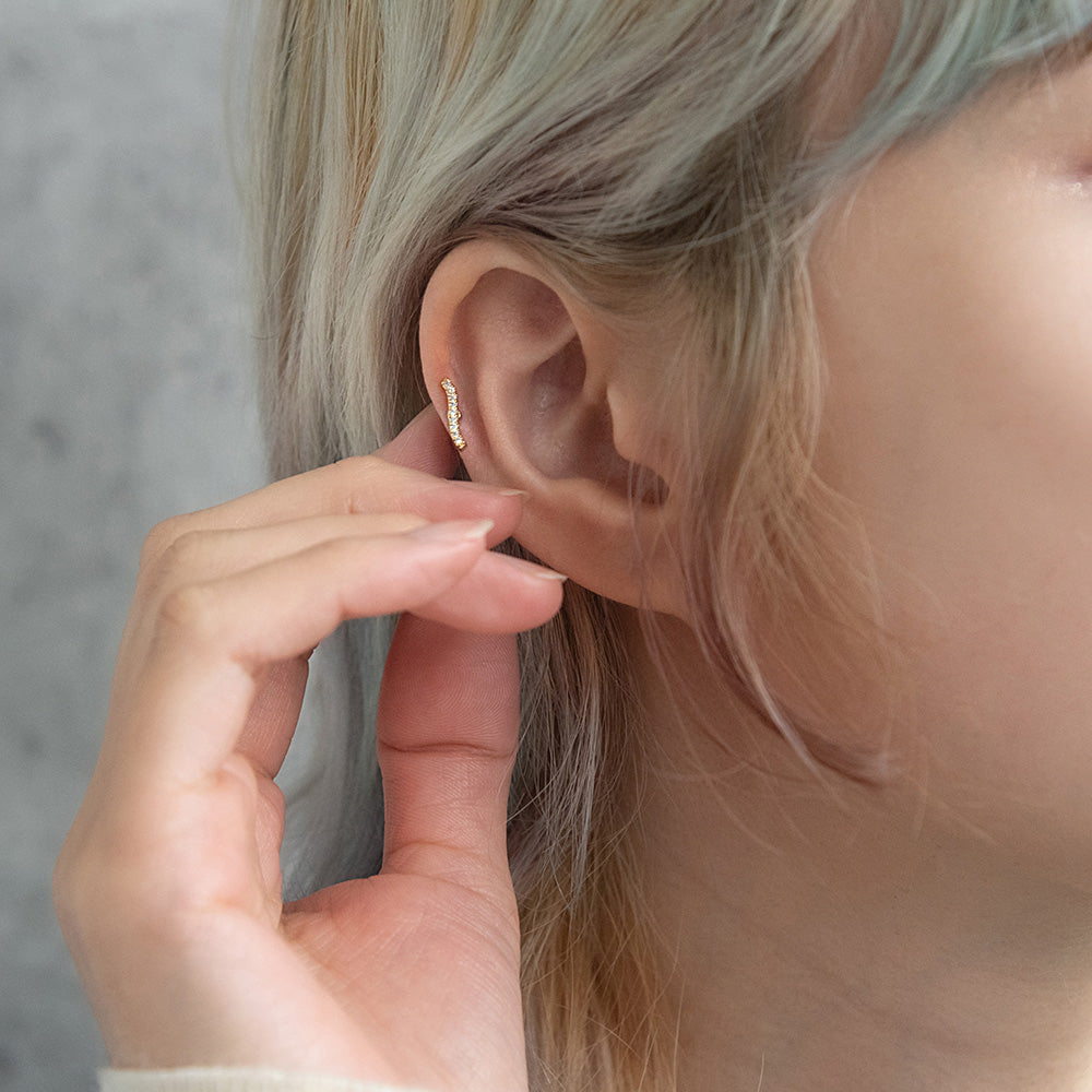 ボディピアス キュービックジルコニア ウェーブ ストレートバーベル ネジ式 サージカルステンレス 16G 【1個販売】