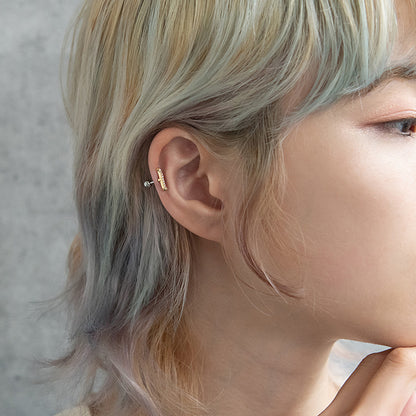 ボディピアス キュービックジルコニア ウェーブ ストレートバーベル ネジ式 サージカルステンレス 16G 【1個販売】