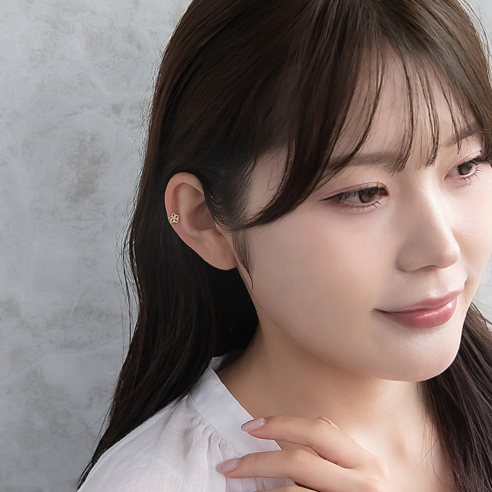 ボディピアス キュービックジルコニア 花 フラワー ストレートバーベル ネジ式 サージカルステンレス 16G 【1個販売】