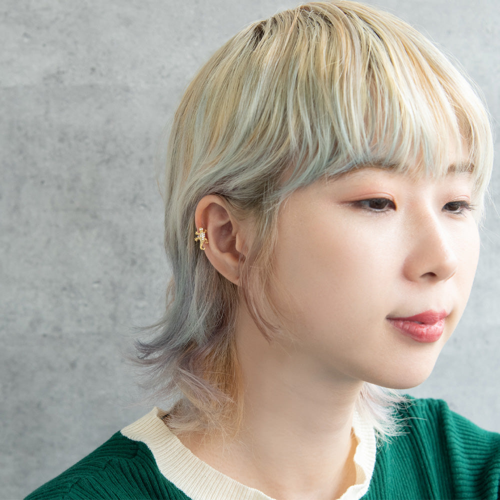 ボディピアス トカゲ リザード キュービックジルコニア ストレートバーベル ネジ式 サージカルステンレス 16G 【1個販売】