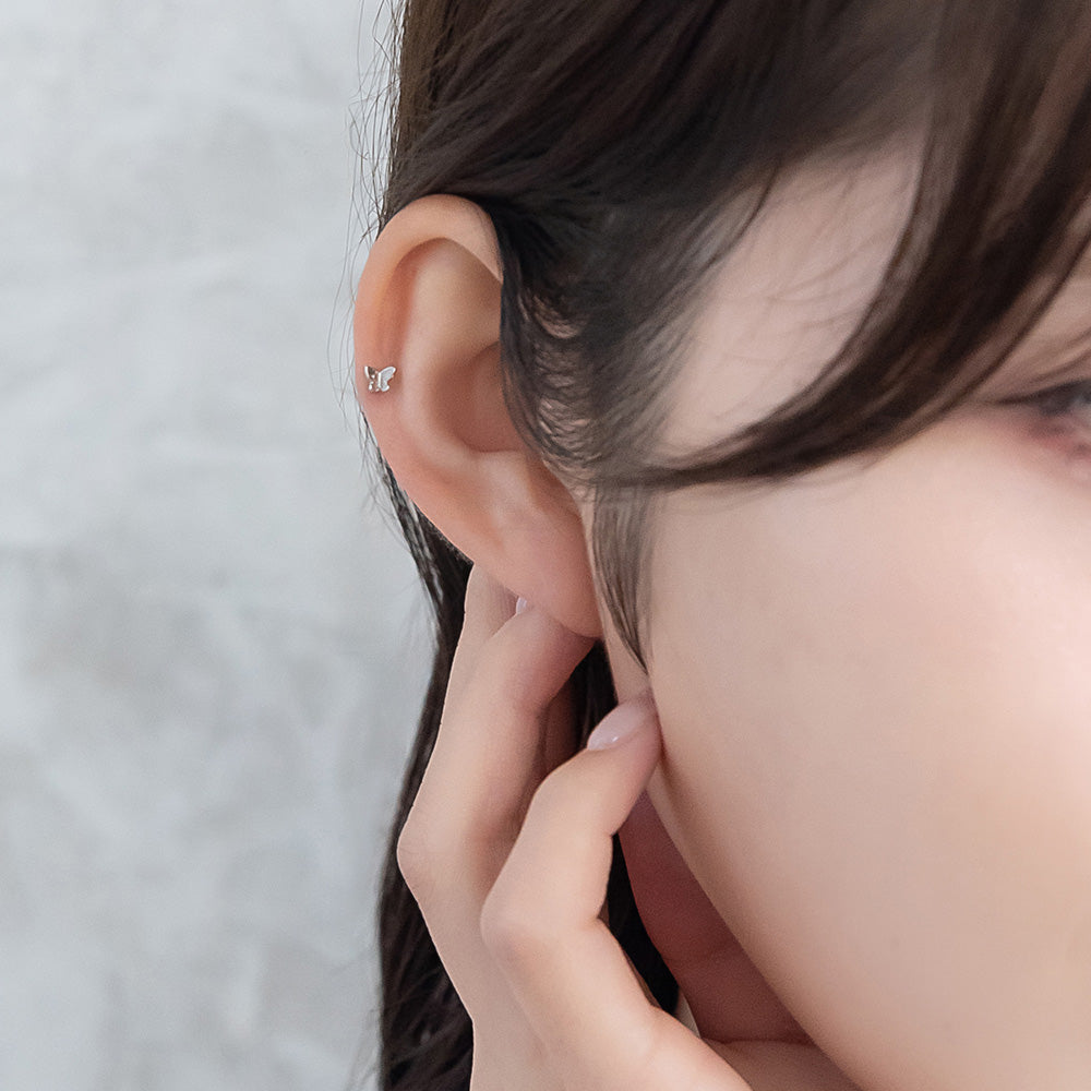 ボディピアス ミニ 蝶 バタフライ ストレートバーベル ネジ式 サージカルステンレス 18G 【1個販売】